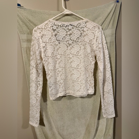 Abercrombie & Fitch NEW S Lace Sheer Long Sleeve Blouse Top Shirt Soft Girl Cute - Picture 2 of 7